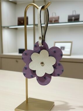 Purple Ostrich Leather Daisy Flower Bag Tag Charm